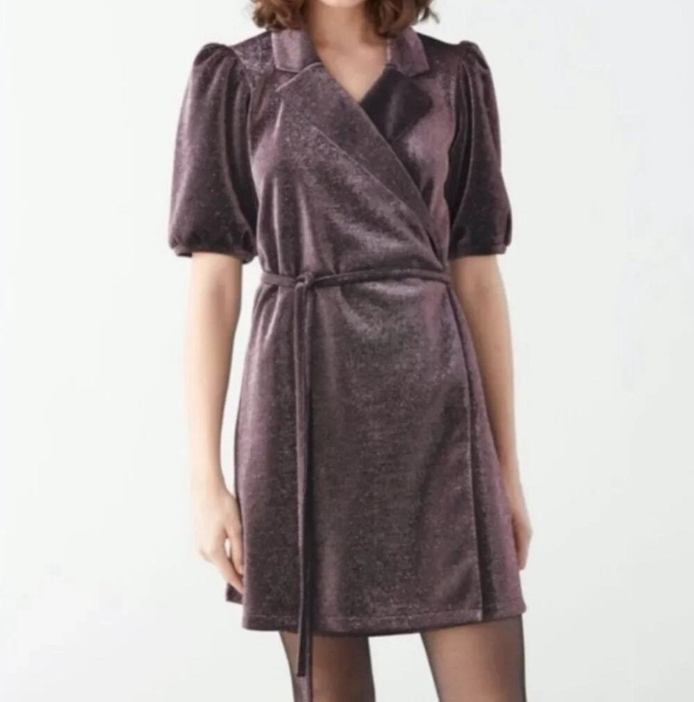 & Other Stories Paris Atelier Belted Glitter Mini Wrap Dress Size US 6 EU 38 EUC